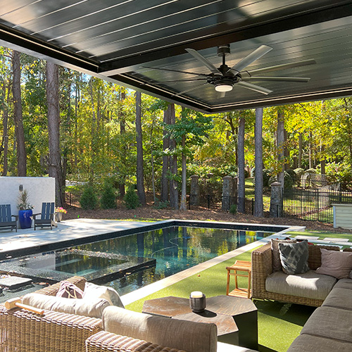 Pool and suspended motorized louvered roof - R-BLADE pergola in Charlotte, NC
