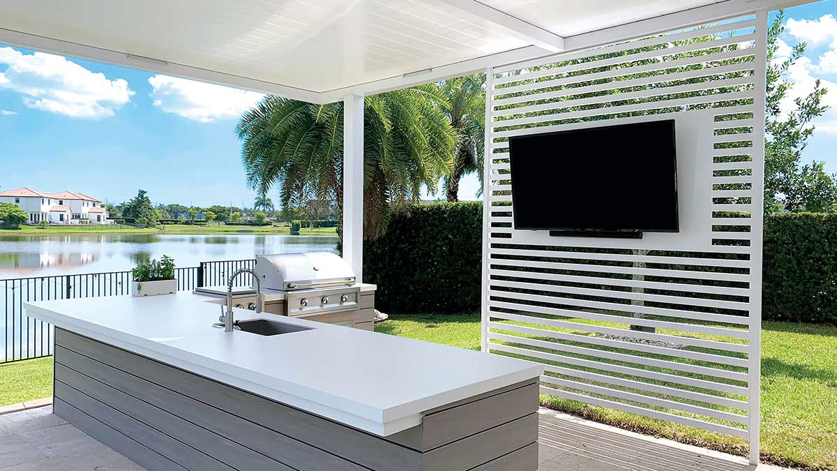 Your pergola with TV becomes an extension of your living space. Azenco Outdoor